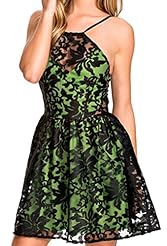 Spring Summer Winter Sleeveless Checkered Print Organza/Polyester/Spandex Lace Cocktail Skater Dress/Party Dress 