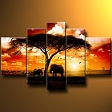 Produkt-Bild: Bild auf Leinwand Landschaft Afrika Sonnenuntergang - JETZT KAUFEN - 119x77cm - 939 - XXL - Bilder fertig gerahmt mit Keilrahmen riesig. Ausfuehrung Kunstdruck als Wandbild mit Rahmen. Guenstiger als oelbild Gemaelde Poster Plakat mit Bilderrahmen
