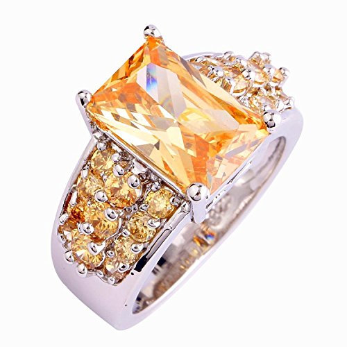 Psiroy 925 Sterling Silver Stunning Created Gorgeous Women's 9mm*11mm Emerald Cut Morganite Filled Ring