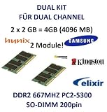 Produkt-Bild: 4GB 2 x 2GB Dual Kit 4096MB 200 pin DDR2-667 SO-DIMM Notebook Speicher Ram (667Mhz, PC2- 667) double sided, TOP MARKEN - JE NACH VERF&Uuml;GBARKEIT - TOP PREIS - 100% kompatibel zu DDR-533 PC-4200