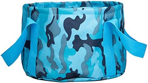 Daisy1993 15L Oxford Fiber Foldable Leak-proof Basin Footbath Bucket Water Storage Bag with Carrying Pouch for Camping Hiking Travel (Camo Blue)