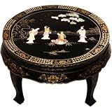 Handmade 30" Chinese Black Lacquer Coffee Table With Mother of Pearl & Jade - Four Beauties Design