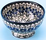 Polish Pottery Small Pedestal Bowl 3 1/4 H x 5 1/2 Diameter