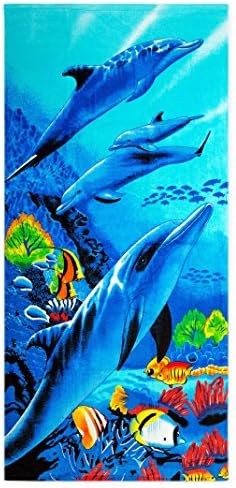 Underwater Sea Dolphin Print Beach Towel 100% Cotton 28"x59"