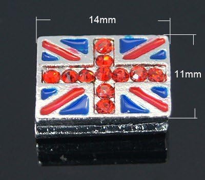 12pc Alloy Rhinestone Slide Charms, with Enamel, Rectangle, Platinum Metal Color, Red, 11x14x5.5mm, Hole: 6x2mm