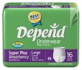 Depend Super Absorbent Underwear, Large, 16-Count Packages (Pack of 4)