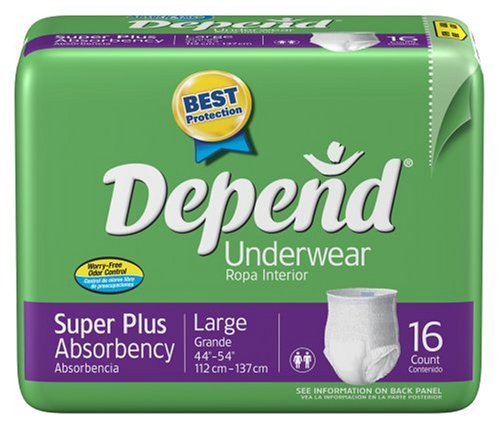 Depend Super Absorbent Underwear, Large, 16-Count Packages (Pack of 4)