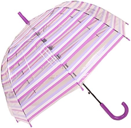 Xi All-weather Thickening POE Clear Dome Stripe Bubble Umbrella (Pink)