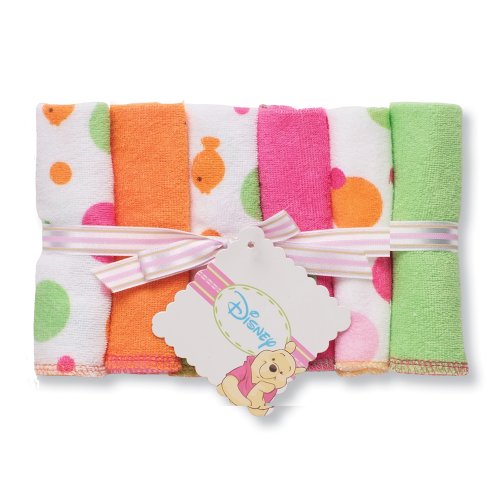 Disney Pooh 6 Pack Washcloth Pink