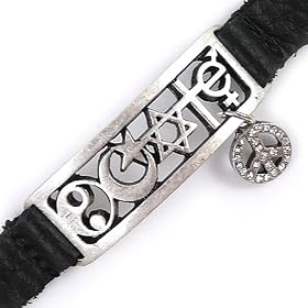 Spiritual Peace Cuff Bracelet - Sterling Silver Coated Pewter on Leather