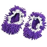 Pair House Floor Polishing Dusting Cleaning Foot Socks Shoes Mop Slippers Purple