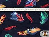 Fleece Printed MISC *HOT WHEELS DARK* Fabric By the Yard