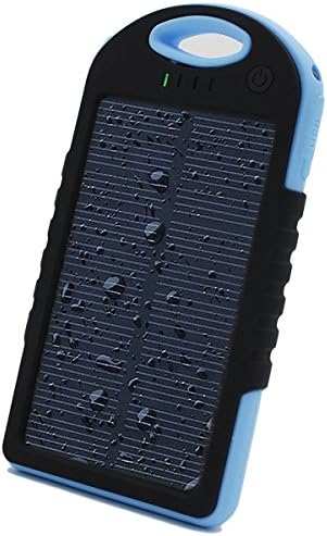 Docrooup Solar Charger - Portable Dual USB Output Solar Panel 5000mAh Waterproof/ Shockproof/ Dustproof Backup Power Bank for iPhone 6/ 6 Plus/ 5/ 5s/ 5c, Windows and Android Phones (Blue)