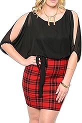 Plus Size Plaid Print Chiffon/Polyester/Spandex  Dress