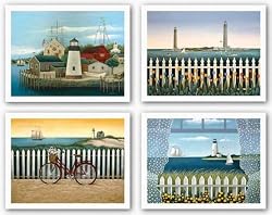 Cape Ann-Mystic-Thatcher Island-Cycle to the Beach Set by Lowell Herrero 16"x12" Art Print Poster