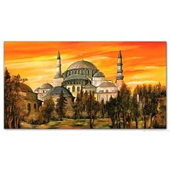 Wandbild auf echter Leinwand aufgespannt, Kunstdruck Mia Morro SULEIMAN MOSCHEE, 130cm x 70cm, 1 Teil, Bilder fertig gerahmt auf Keilrahmen riesig gro�, XXL Ausf�hrung, preiswert und g�nstiger als �lbild Gem�lde Poster Plakat mit Bilderrahmen, Dekoration f�r Raum und Wand, Wohnzimmer, B�ro, K�che, Flur