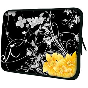 13 inch Yellow Flowers on Black & White Garden Notebook Laptop Sleeve Bag Carrying Case for MacBook, Acer, ASUS, Dell, HP, Lenovo, Sony, Toshiba