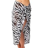 Sassy Sarongs Plus Size Long Black and White Print Swimsuit Sarong Cover Up