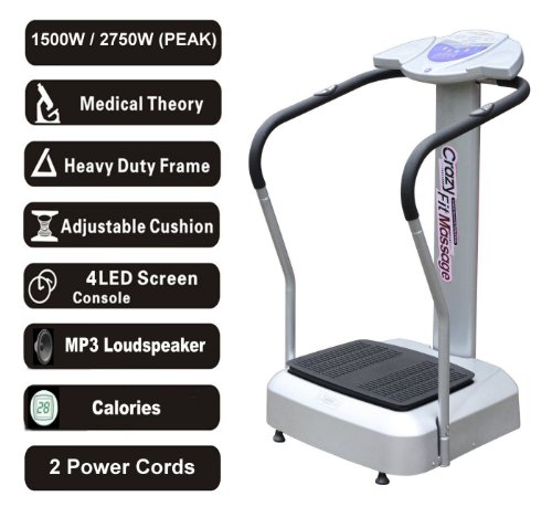 KMS 2011 Silver Crazy Fit Vibration Massage Plate 2750W Peak Power 99 Speed Range with MP3 Loudspeaker and 2 Free Power Cords 150kg Max User Weight