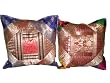Vintage Sari Cushion Covers-2 Navy Blue Green Silk Zari Borders Pillow Cover 16x16 Inch