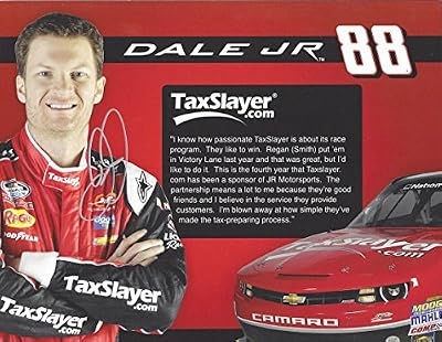 2X AUTOGRAPHED 2013 Dale Earnhardt Jr. & Regan Smith #99 Tax Slayer Racing (Nationwide Series) Signed 9X11 NASCAR Hero Card with COA