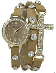 Geneva Platinum Cross Wrap Watch in Tan