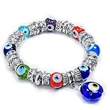 Multi-color Evil Eye Glass Beads Bracelet with Rhinestone Spacers and Danglin...