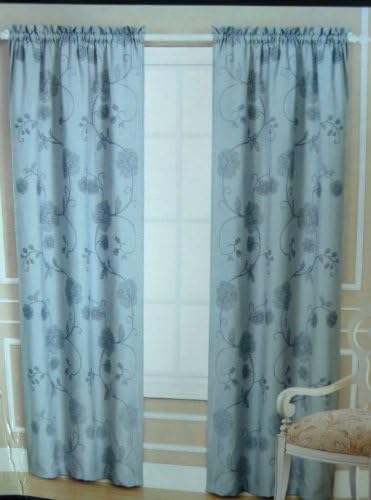Laura Ashley Devon Embroidered Rod Pocket Panel Pair, Floral Grey, Two 40" by 84" Panels