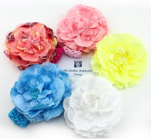 Miss Dong Shimmery Chiffon Laced Flower Hair Clips Peony Flower Hair Band Headbands(5 pack)