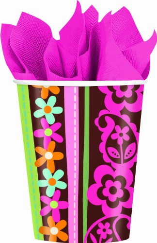 Hippie Chick Cups (8) 9oz Hot/Cold Peace Owl Girl Birthday Party Supplies