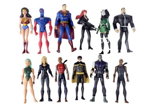 Set of 12 DC Comics Super Hero Young Justice Action Figures Featuring Superman, Wonder Woman, Robin, Cheshire, Sportsmaster, Aqulad, Black Canary, Micron, Whisper and Other Young Justice Members