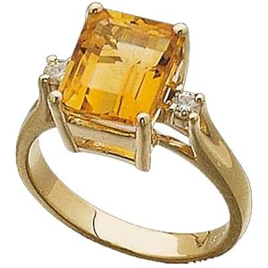 14Kt Yellow Gold Sunny Citrine and Diamond Fancy Ring