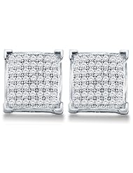10K Yellow and White Two Tone Gold Micro Pave Set Round Diamond Square Shape Setting Stud Earrings - (1/3 cttw)