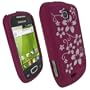 igadgitz Silikon Schutzh�lle H�lle Tasche Etui Case Skin in Pink Rosa mit Blumen design Motif in Wei� Weiss f�r Samsung Galaxy Mini S5570 Android Smartphone Handy + Displayschutzfolie