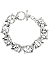 Sterling Silver Oval Link Bracelet Toggle Clasp Handmade 1/2 inch wide, sizes 8, 8.5 & 9 inch