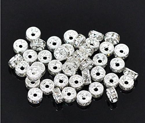 50 Pcs/lot Silver Plated Clear Rhinestone Rondelle Spacers Beads 4x2mm