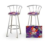 2 Betty Boop Hearts Purple Chrome Metal Custom Barstools with Backrest Set