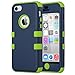 ULAK iPhone 5C Case, iPhone 5C Kids Case, Heavy Duty Shockproof Soft Silicone Rubber Hard Plastic Hybrid Protection Kidproof High Impact Case Cover for Apple iPhone 5C-Navy Blue/Lime Green