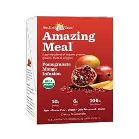 Amazing Grass Amazing Meal, Organic Pomegranate Mango Infusion Powder, Gluten Free, 10-Count Box