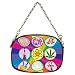 Cosmetic Bag (Clutch Purse, Makeup Bag) (2-Sided) of 60s Icons on Rainbow Swirl (Peace Symbol, Love Sign, Mushroom, Lava Lamp, Sunflower, Marijuana Leaf, Peace Hand Sign, Peace Dove, and Ankh) (Clothing, Fashion, Dress, Events, Hairstyles, Hippies, Fads, Trends, Movement, History, Soul, Style, Disco)