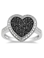 Black Rhodium Sterling Silver Black and White Diamond Heart Ring (0.5 cttw)