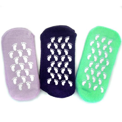 kilofly Non-Skid Cotton Gripper Socks [3 Pairs Set, Purple, Light Purple & Jade]