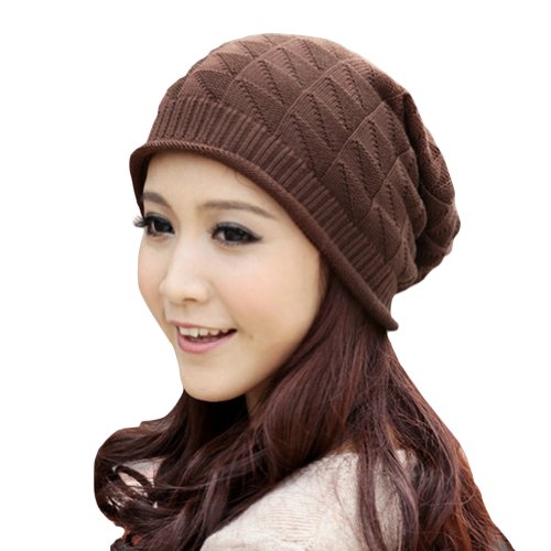 LOCOMO Women Girl Triangle Pattern Slouchy Knit Beret Beanie Crochet Rib Hat Cap Warm FAF028*FBA