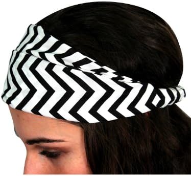 Women's or Girl's Black and White Chevron Headband. Soft Fabric with Fashion Print * up to 8.5" Wide * Stretchy Elastic Back * One Size Fits Most.