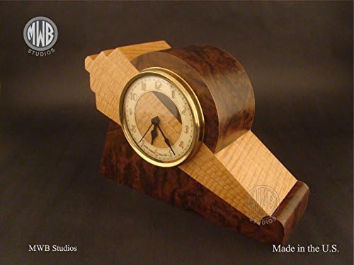 Art Deco styled clock, with wood dial. Made in the U.S.