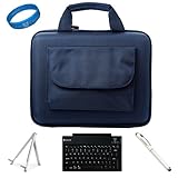 SumacLife Blue Nylon Hard Cube Carrying Case for Acer Iconia Tab A200 10-inch Android Tablet + White - Executive Stylus Pen with Laser Pointer and LED Light + SumacLife Wireless Bluetooth Keyboard + Silver Butterfly Metal Tablet Stand + SumacLife TM Wisdom Courage Wristband
