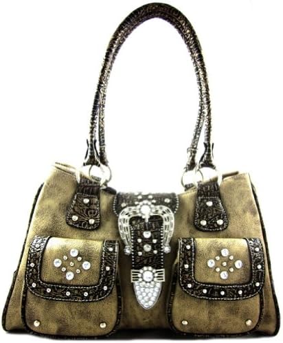 Fashioncomplete Western Rhinestone Belt Buckle Double Pocket Handbag - Taupe
