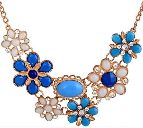 NK Jewels Necklaces for Women Blue Flower Charm Necklace Bib Necklace Choker Necklace Statement Necklace