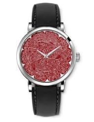 SPRAWL Aanalog Fashion Series Silver Ladies Watches of Genuine Black Leather Strap,Unique Wrist Watch for Women Girls Designed with Ancient Chinese Design