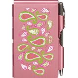 Wellspring Flip Notes Stacy Pink and Green Paisley Metal Notepad w/Pen